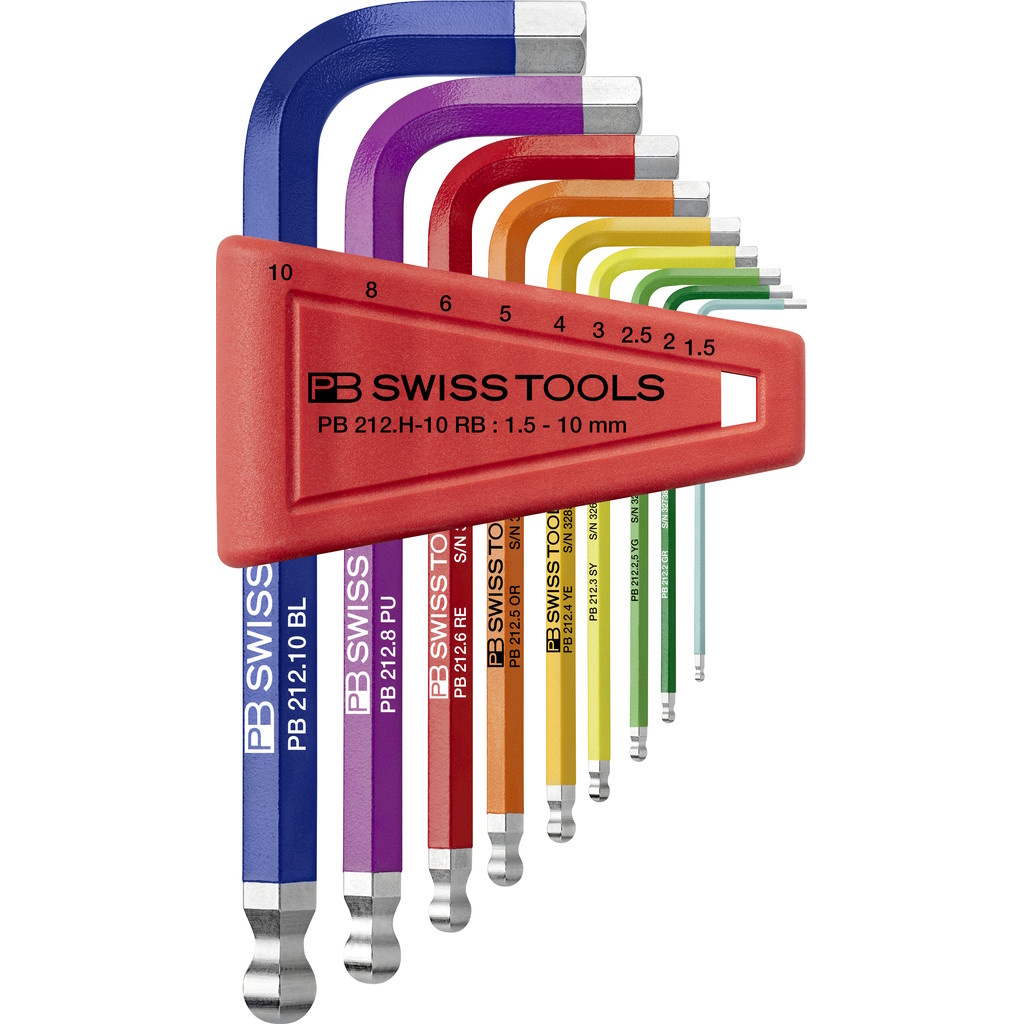 PB Swiss Tools 212.H-10 RB Rainbow L-key set in holder, Inbus with ball end, 1,5 to 10 mm