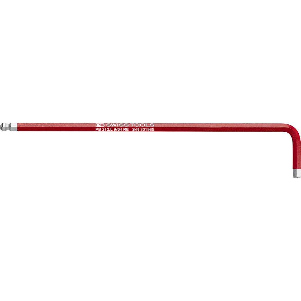 PB Swiss Tools 212Z.L 9/64 RE Inbussleutel lang met kogelkop, 9/64", rood