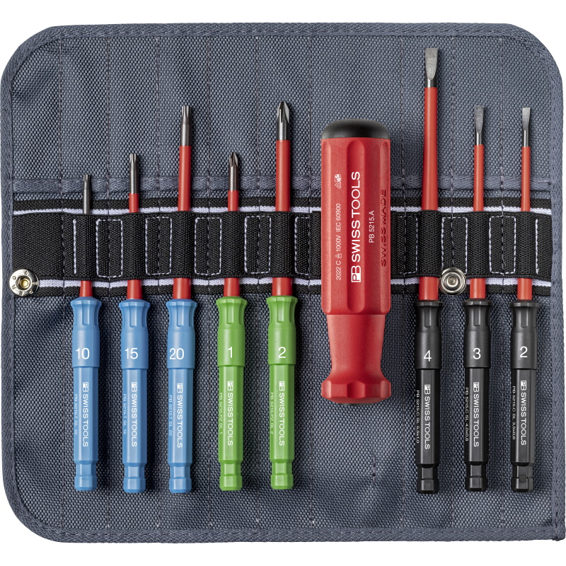 PB Swiss Tools 5218.SU Classic VDE Slim screwdriver set in roll-up case, slotted/Pozidriv/Torx