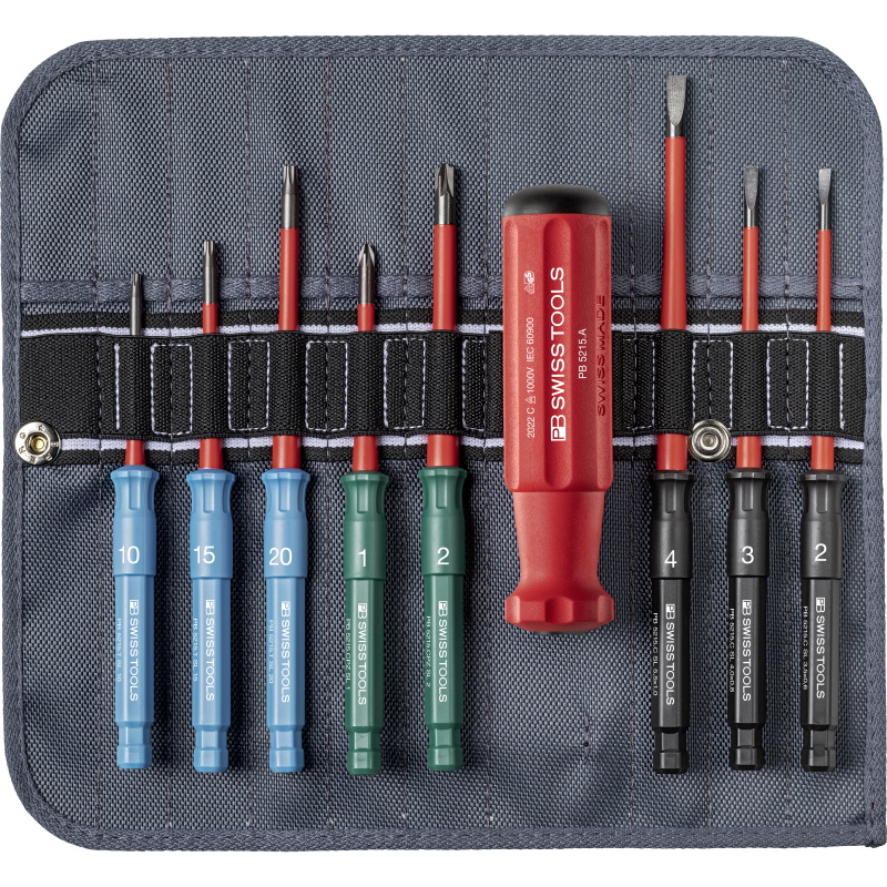 PB Swiss Tools 5219.SU Classic VDE Slim screwdriver set in roll-up case, slotted/PlusminusPZ/Torx