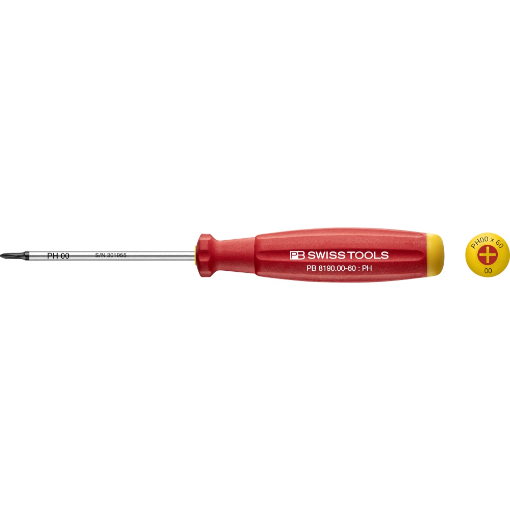 PB Swiss Tools 8190.00-60 SwissGrip kruiskopschroevendraaier Phillips maat PH00, lang