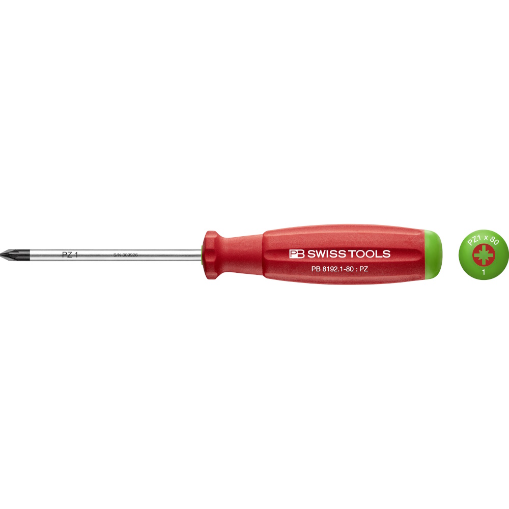 PB Swiss Tools 8192.1-80 SwissGrip kruiskopschroevendraaier Pozidriv maat PZ1, standaard