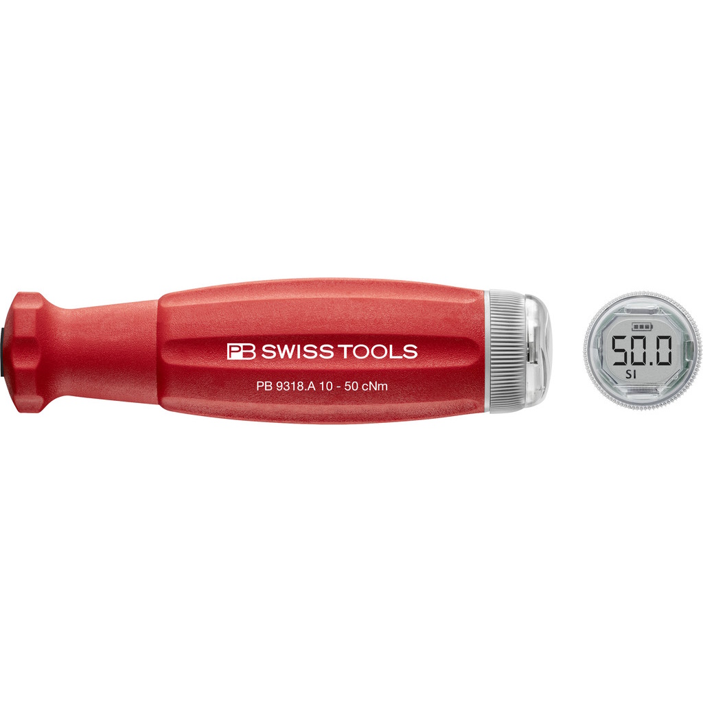 PB Swiss Tools 9318.A 10-50 CBB DigiTorque V02, draaimomentschroevendraaier voor PB53 klingen, 10-50 cNm