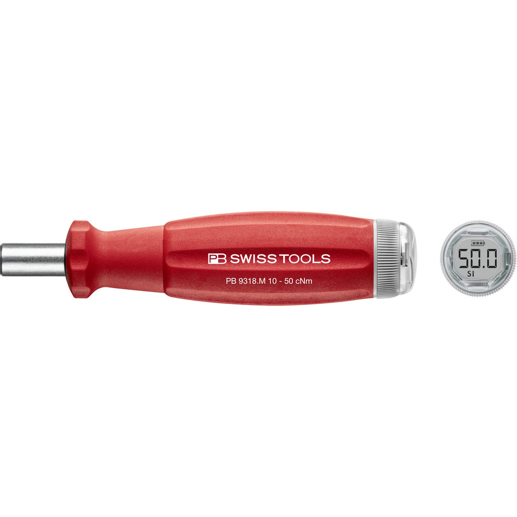 PB Swiss Tools 9318.M 10-50 CBB DigiTorque V02, torque screwdriver for 1/4" bits, 10-50 cNm