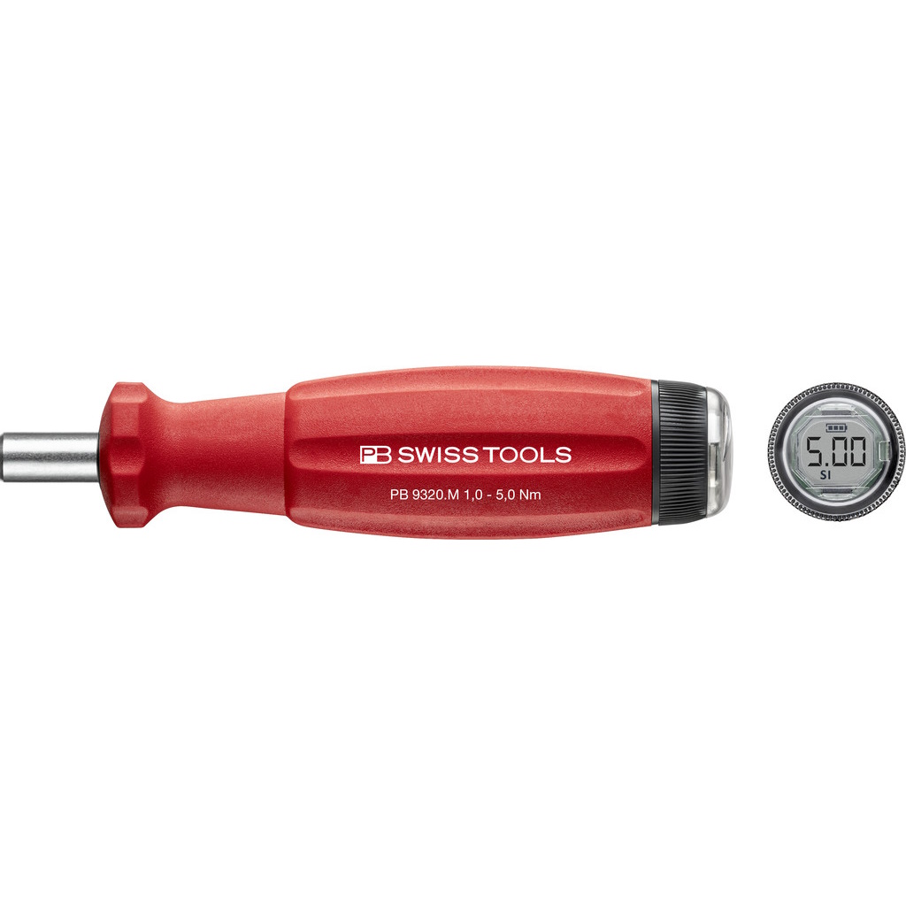 PB Swiss Tools 9320.M 1.0-5.0 CBB DigiTorque V02, draaimomentschroevendraaier voor 1/4" bits, 1,0-5,0 Nm